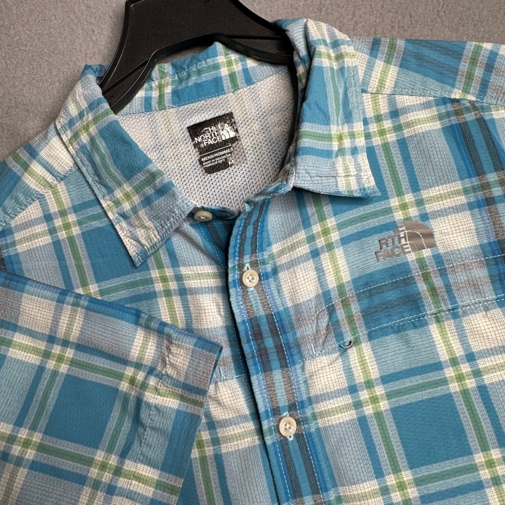 The North Face Mens Plaid Short Sleeve Button Up Shirt M Blue Green‎ Outdoor